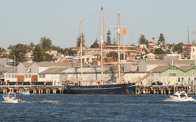 Tall ship Leeuwin II berthed in Fremantle Harbour