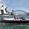 Couple on speedboat, Sydney Harbour.